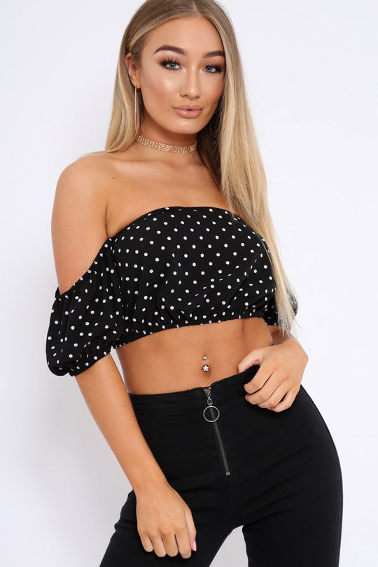 Black Polka Dot Crop Top - Sanari