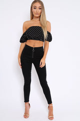Black Polka Dot Crop Top - Sanari