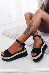 Black Faux Suede Platform Wedges - Kareli