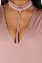 Mauve Harness Choker Long Sleeve Bodysuit - Sandra