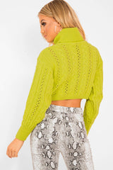 Lime Green High Neck Cropped Cable Knit Jumper - Sandria