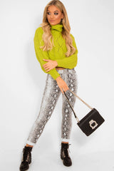 Lime Green High Neck Cropped Cable Knit Jumper - Sandria