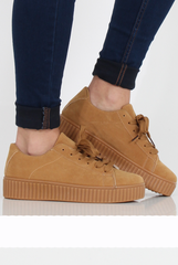 Camel Suede Gum Sole Creepers - Sandy