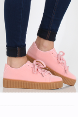 Pink Suede Gum Sole Creepers - Sandy
