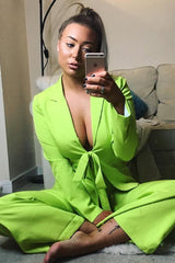 Lime Tie Front Blazer Wide Leg Trouser Co-Ord - Saphira