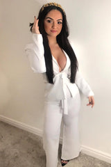 White Tie Front Blazer Wide Leg Trouser Co-Ord - Saphira