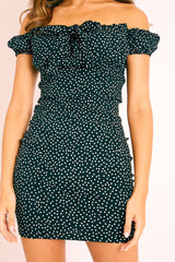 Black Polka Dot Bow Detail Milkmaid Mini Dress - Galena