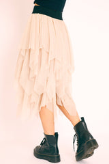 Stone Layered Tulle Midi Skirt - Laveta