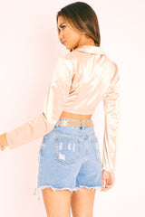 Gold Satin Corset Detail Plunge Blouse - Myha