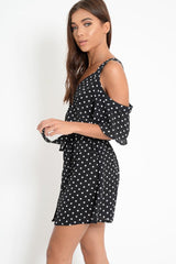 Black Polka Dot Cold Shoulder Dress - Sarabella
