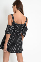 Black Polka Dot Cold Shoulder Dress - Sarabella