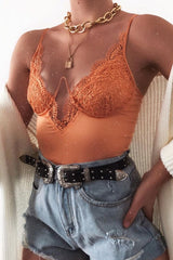 Orange Lace Underwired Cup Detail Bodysuit - Mariah