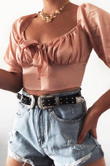 Rose Satin Tie Front Crop Top - Jasie