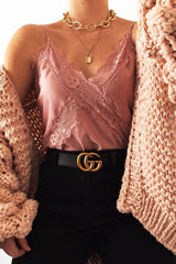 Pink Lace Trim Cami Top - Analissa