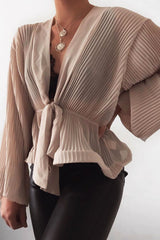 Nude Extreme Plunge Structured Peplum Pleated Top - Ivy