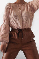 Pink Cable Knit Balloon Sleeve Jumper - Elicia