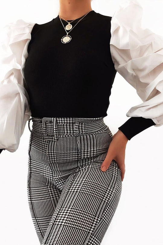 White Ribbed Shirt Puff Sleeve Top - Kayler