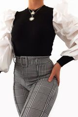 White Ribbed Shirt Puff Sleeve Top - Kayler