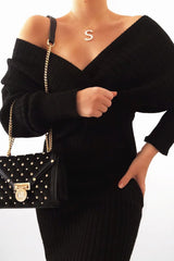 Black Wrap Front Knit Midi Dress - Edan