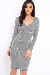 Hound-Tooth Button Detail Blazer Midi Dress - Sariah