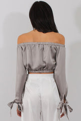 Grey Bardot Crop Top - Sasha