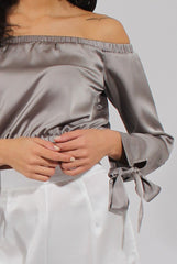 Grey Bardot Crop Top - Sasha