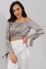 Grey Bardot Crop Top - Sasha
