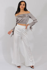 Grey Bardot Crop Top - Sasha