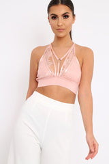 Dusty Pink Lace Harness Bralet - Saskia