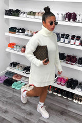 Cream Roll Neck Mini Jumper Dress - Dariyana