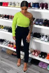 Lime Green Knitted One Shoulder Jumper - Jayleah