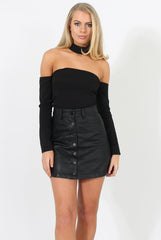 Black Bardot Choker Crop Top - Scarlett