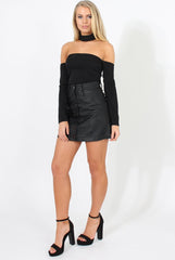 Black Bardot Choker Crop Top - Scarlett