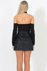 Black Bardot Choker Crop Top - Scarlett