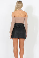 Camel Bardot Choker Crop Top - Scarlett