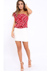 Red One Shoulder Polka Dot Top with Ruffles - Secilia