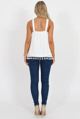 White Key Hole Pom Pom Top - Selena
