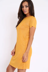Mustard Mesh Overlay T-Shirt Dress - Selena