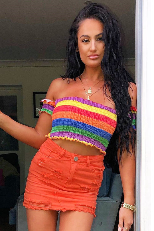 Orange Denim Rip Mini Skirt - Selenia