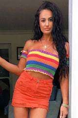 Orange Denim Rip Mini Skirt - Selenia