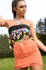 Orange Denim Rip Mini Skirt - Selenia