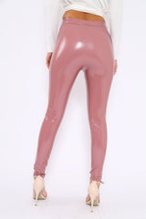 Rose Pink Shiny Vinyl PU Leggings - Rio