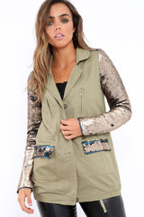 Khaki Sequin Sleeves and Pockets Jacket - Dakota