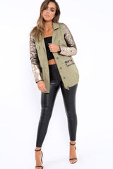 Khaki Sequin Sleeves and Pockets Jacket - Dakota