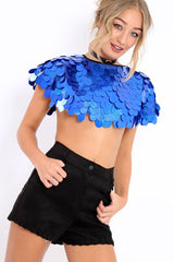 Blue Big Disc Sequin Cape - Lizzie