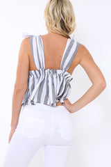 Black Pinstripe Plunge Blouse - Seraphina