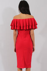 Red Bardot Frill Dress - Serena