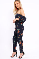 Navy Bardot Open Back Jumpsuit - Serenity