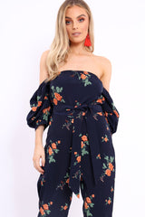 Navy Bardot Open Back Jumpsuit - Serenity