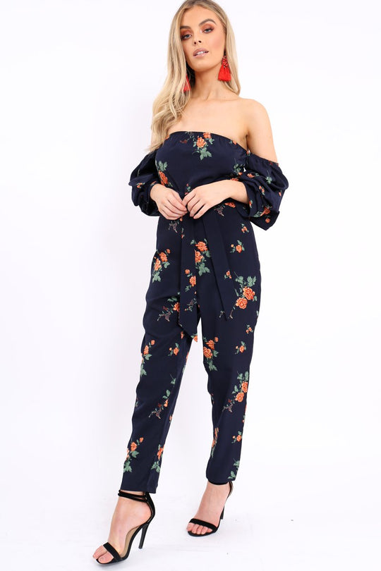 Navy Bardot Open Back Jumpsuit - Serenity